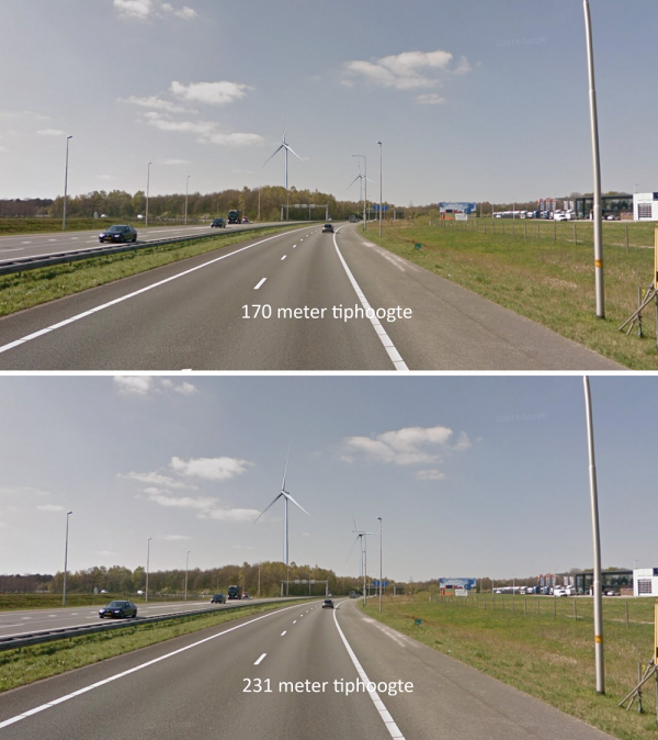 Vergelijking 170 en 231 meter tiphoogte
